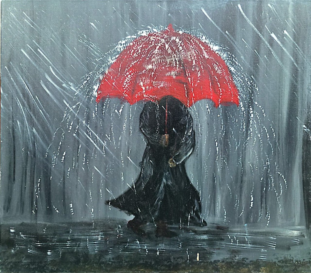 Red Umbrella in the Rain